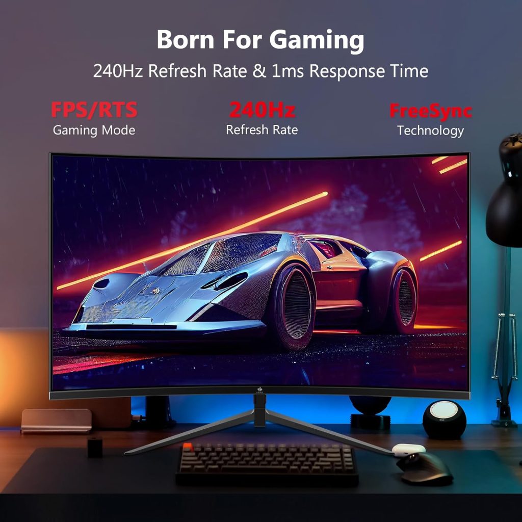 Z-Edge 32 Inch Curved Gaming Monitor 240Hz 1ms MPRT Full HD 16:9 Curved Screen Frameless LED Monitor, Ultra-Thin Bezel, FreeSync, DisplayPort  HDMI, Built-in Speakers, Black