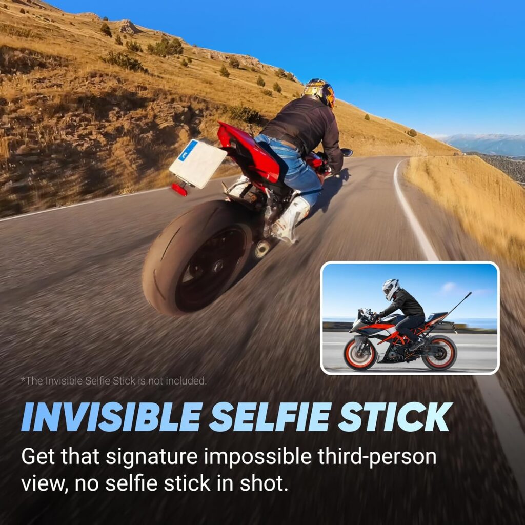 Insta360 X4 Motorcycle Bundle - 8K Waterproof Action Camera, 4K Wide-Angle Video, Invisible Selfie Stick, Removable Lens Guards, Min Battery Life, AI Editing, Stabilization, No microSD Card