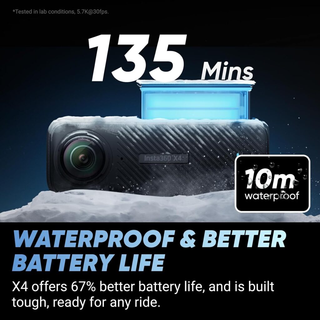 Insta360 X4 Motorcycle Bundle - 8K Waterproof Action Camera, 4K Wide-Angle Video, Invisible Selfie Stick, Removable Lens Guards, Min Battery Life, AI Editing, Stabilization, No microSD Card