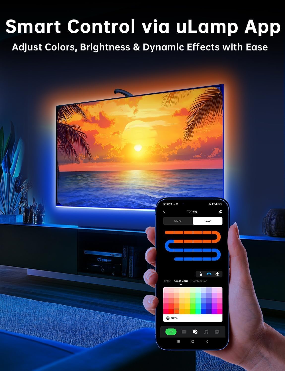 LED Backlight, 14.7ft Cuttable TV Lights with Sensor for 55-65 Inch Screen