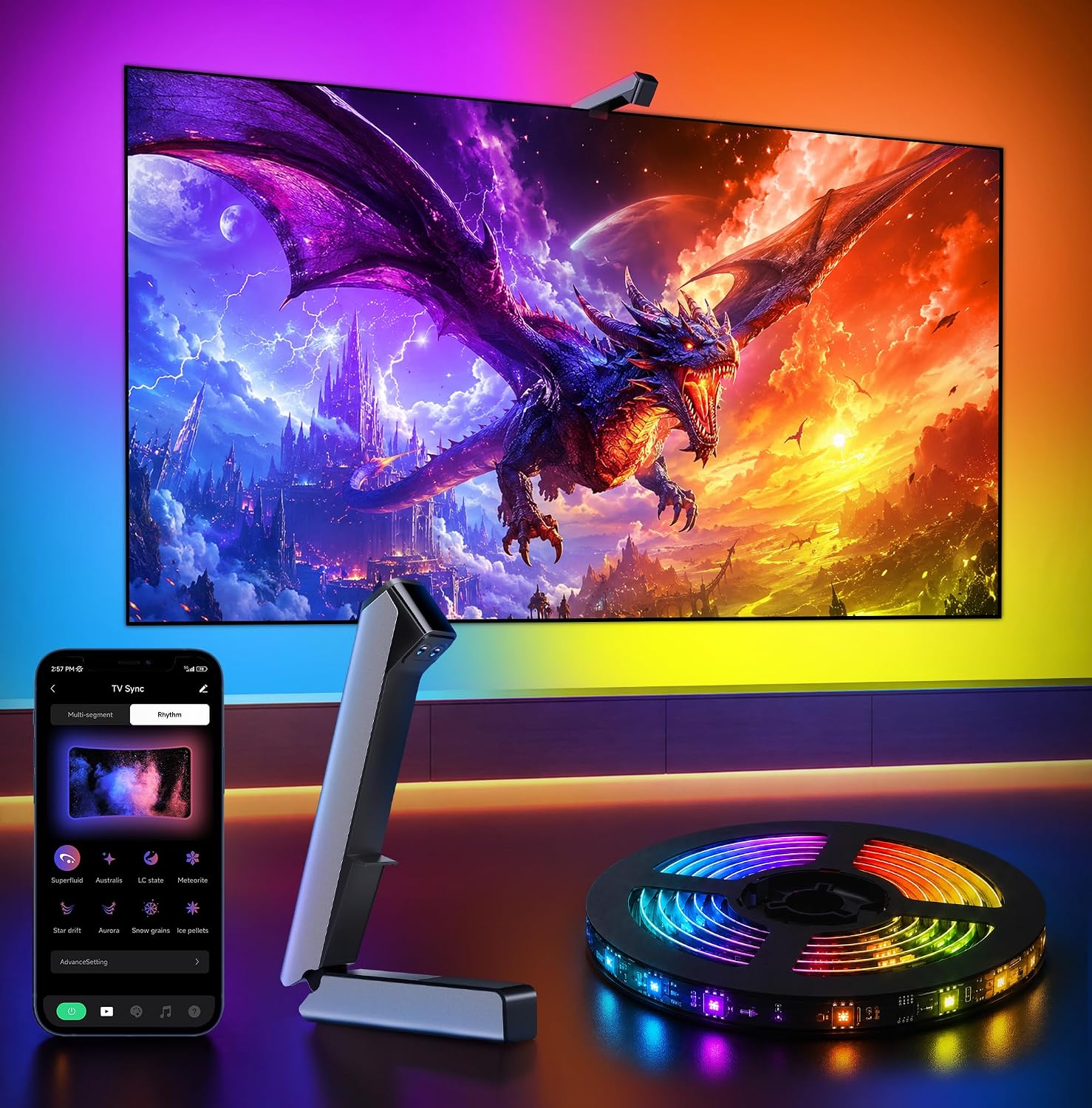 TV LED Backlight with 4-Zone Sensor, RGB Color Sync for 55-65 Inch TV, 4.5M [Energy Class G]